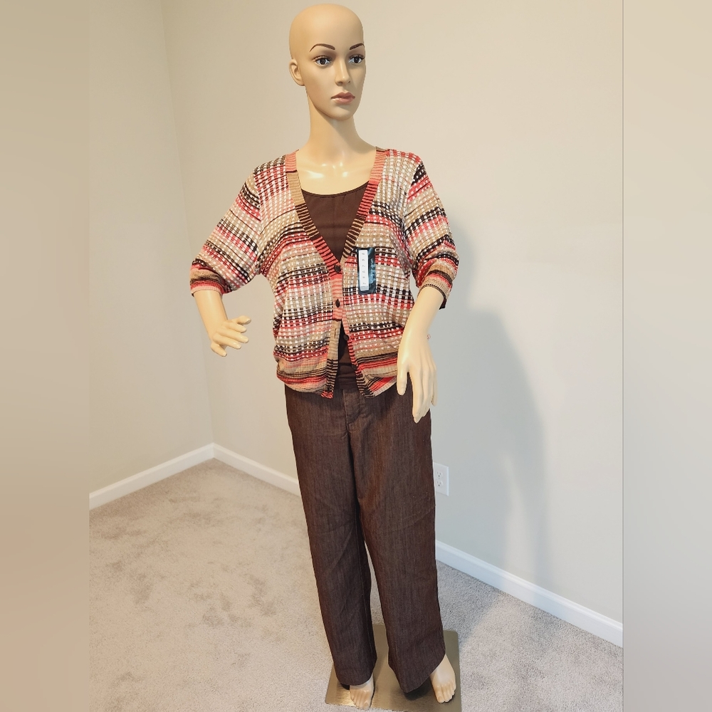 NWT - Worthington V-Neck Cyber Orange Short Sleeve Cardigan